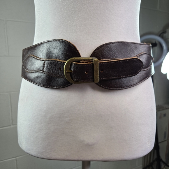 Vtg corset front riding brown leather womens belt